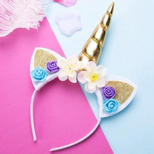Girls Flower Cat Ears Dream Unicorn Headbands Children Headwear Birthday Gift Kids Hair Accessories