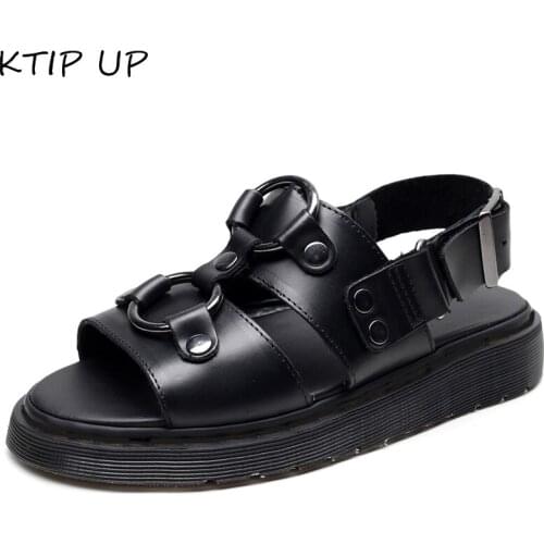 Women Sandals Fashion Black Genuine Leather Ladies Sandals Summer Shoes Flat Sandals Open Toe Beach Shoes Woman Platform Sandals