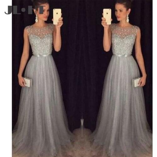 Gorgeous Evening Dresses With Beading Long A-Line Sleeveless Prom Dress Tulle Elegant Evening Dress Custom Made