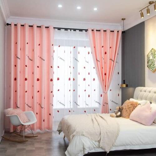 Pink Strawberry Embroidered Curtains for Living Room Girl Princess Cotton Linen Parlor Sliding Door Window Drapes