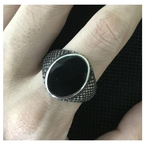 Texture Ring Cool Fashion Black Stone Ring Fashion 316L Stainless Steel Jewelry