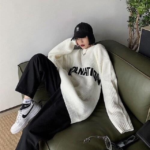 Y2K Street Style Loose Letter Embroidery Thick Women Sweaters Oversize Knit Woman Pullover 2021 Winter Fashion Female Clothing