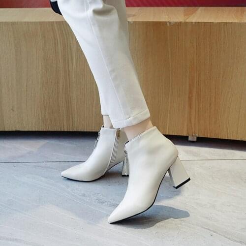 Womens single boots Spring 2020 New Stylish pointed zip comfortable square heel Wild trendy temperament womens shoes U23-96