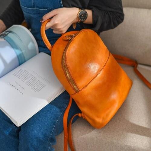 Retro womens genuine leather backpack college style top layer cowhide multifunctional bag personality large capacity backpack