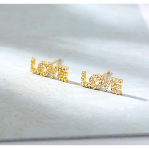 LOVE Letter Earrings For Women Stainless Steel Gold Zircon Heart Lover Design Ear Stud Earring Party Jewelry Gift Bijoux Femme