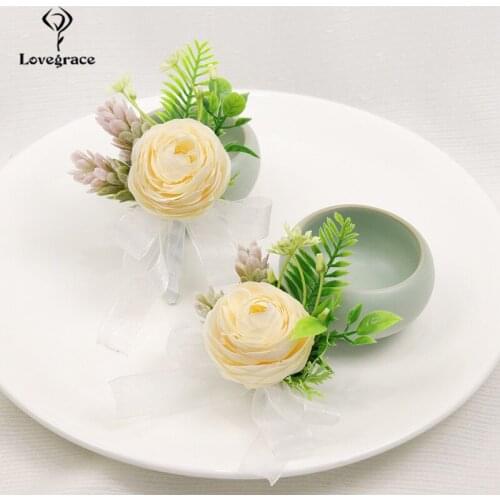 Silk Rose Wedding Corsage Bracelet Bridesmaid Groomsmen Boutonniere Buttonhole Wedding Planner Marriage Brooches Corsage Flowers