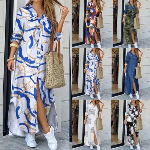 Maxi Beach Dress Elegant Women Button Long Shirt Dress Summer Split y2k Lapel Neck Party Dress Long Sleeve Checked Plaid Robe