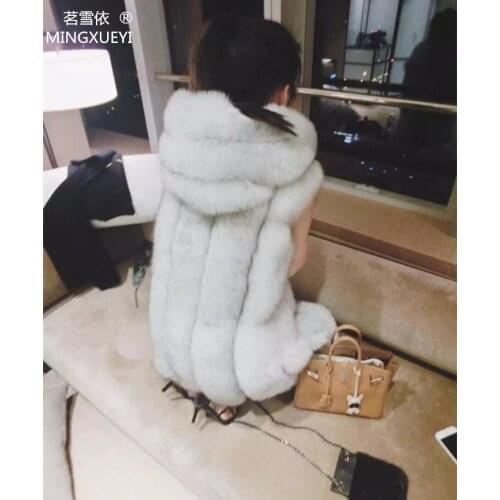 Fur vest female 2018 medium-long fox fur rex rabbit hair wool with a hood vest outerwear slim