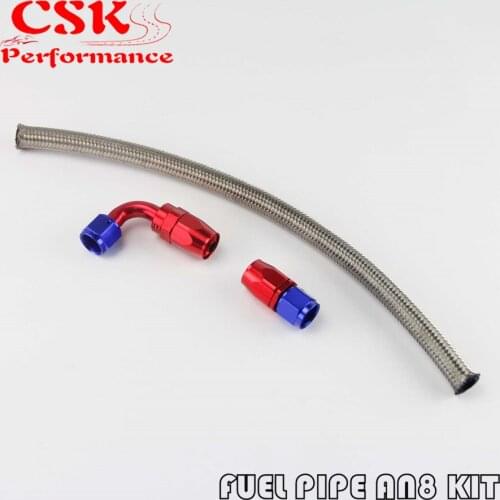 1 Foot AN8 Nylon/Steel Braided Oil Fuel Hose + 90 Deg & Straight Swivel Fittings