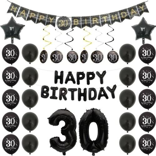 1Set Black 30th 40th 50th 60th Birthday Balloon Banner Spiral Pendant Adult 30 40 50 60 Year Old Birthday Party Decor Supplies