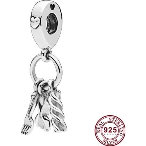 100% 925 Sterling Silver Charm Creative Knife And Fork Pasta Pendant Fit Pandora Women Bracelet & Necklace Diy Jewelry