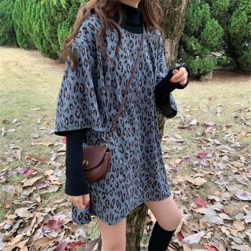 2020 Womens T-shirts Tops Japanese Kawaii Ladies Ulzzang Leopard Casual Loose T-shirt Female Korean Harajuku Clothes For Women
