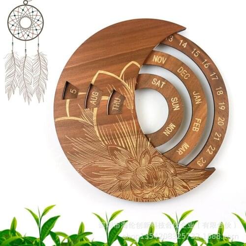 2021 Wooden Wall Calendar Decoration Creative Round Perpetual Calendars Date Study Home Ornaments Gift Letter Crafts 10Inch