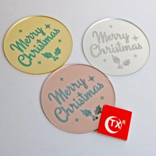 New Cupcake Topper Merry Christmas Acrylic Gold Silver 3DRound CakeTopper For Christmas Day Party Cake Decoration 5cm circle