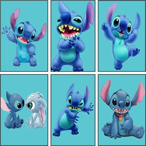 Disney Cartoon Lilo Stitch Nani Diamond Painting Round Drill Diamond Mosaic Childrens Room Decor Handwork