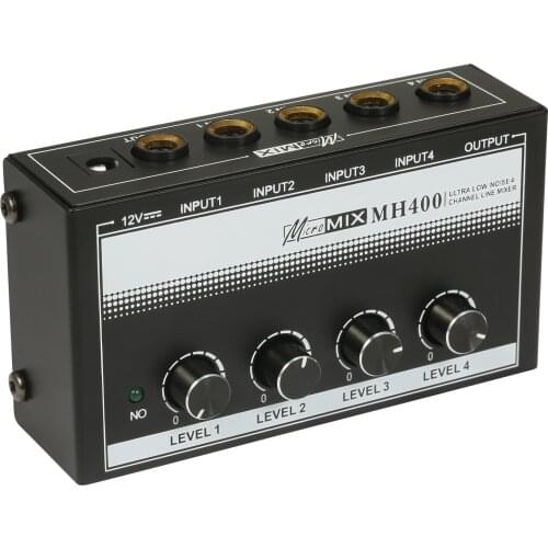 Muslady MH400 Audio Mixer Ultra Low-Noise 4-Channel Line Mixer with 1/4-inch TS Inputs & Output Volume Control for Guitar Bass