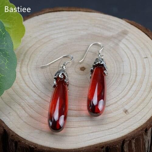 Bastiee Zircon Ethnic Jewelry For Women Silver 925 Jewelry Inlaid Jade Jewelry Dangle Earrings Korean Earrings Long Earrings
