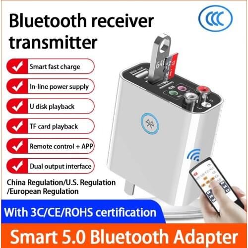EU US Wireless Adapter Bluetooth 5.0 Receiver Transmitter AUX TF/U Disk Play QC2.0 2.1A Dual USB Charger For TV IR APP Control
