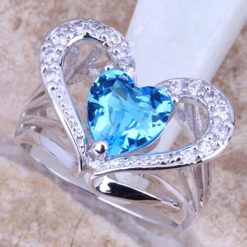 Sparkly Sky Blue Cubic Zirconia White CZ Silver Plated Womens Ring Size 5 / 6 / 7 / 8 / 9 R0824