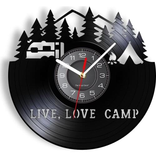 Live Love Camp Summer Camping Modern Design Wall Clock Watch Camper Mave Cave Decor Glamping Adventure Vintage Clock Timepieces