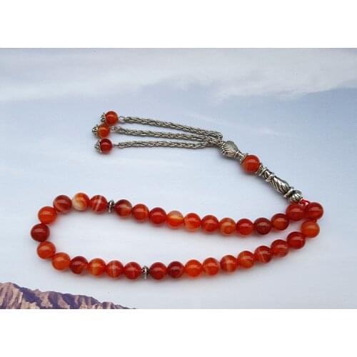 Islamic 33 Muslim Prayer Beads Natural Sardonyx Stone bead Rosary Tasbih Misbaha Tasbeeh Sibha Masbaha For Friend Family Gift