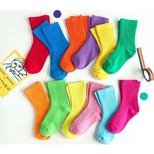 0-12Y Children Socks Cotton Warm Breathable Kint Solid Socks for Kids Autumn Winter Candy Colors Kids Socks Girls School Socks