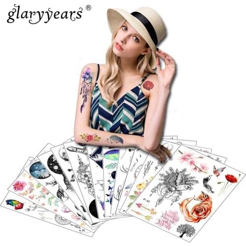Glaryyears 12 Sheets/Set 15*21cm Temporary Tattoo Sticker Fake Tatoo Flash Tatto Waterproof Small Body Art Men Women PKM12set01