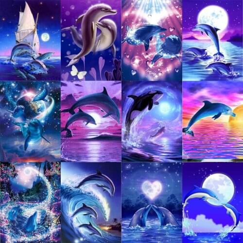 Full Square Drill 5D DIY Diamond Painting Dolphin Diamond Embroidery Cross Stitch Animals Rhinestone Mosaic Home Decor