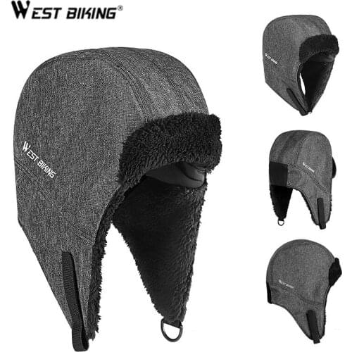 WEST BIKING Faux Leather Aviator Pilot Cap Winter Snowboard Unisex Winter Trooper Hat Thicken Hunting Skiing Fishing Warm Mask
