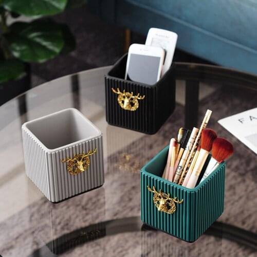 Ins Creativity Pen Holder Cosmetic Jewelry Storage Box Makeup Brush Lipstick Holder Resin Jar Home Table Office Supplies