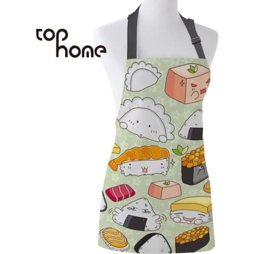 Tophome Kitchen Apron Sushi Printed Adjustable Sleeveless Canvas Aprons for Men Women Kids Home Cleaning Tools