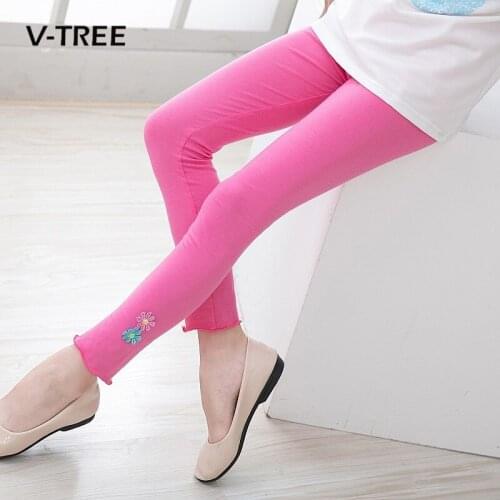 V-TREE New Spring Autumn Girls Leggings Candy Colots Elastic Girls Pants 3-10 Years Kids Pants Trousers Children Girls Clothes