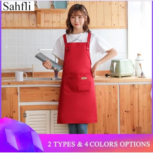 Fashion Solid Color Apron for Women Home Kitchen Simplicity Adjustable Housekeeping Antifouling Sleeveless Apron with Pockets