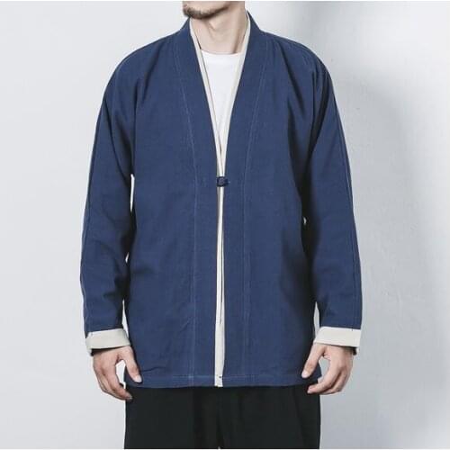 2019 Men Open Stitch Oversize Vintage Jackets Mens Chinese Style Solid Fashion Coat Clothes Male Autumn Navy Blue Jackets