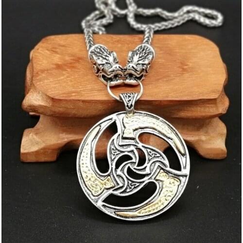 Vintage Viking Wolf Head Triangle Rune Pendnat Nordic Viking Kolovrat Amulet Wicca Mens Necklace