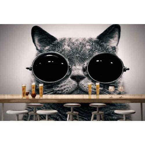 Bacal Custom wallpaper 3D European wear sunglasses black cat cute playing cool children room background wall 3d wallpaper mural