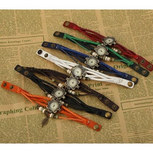 New Beaded Leather Bracelet Watch Women Personality Adjustable Fashionable Student Jewelry Wristwaches Sets