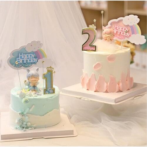 New Baby Pink Blue Happy Birthday Cake Topper Glitter Rainbow Birthday Cake Topper Birthday Party Cake Decorations Baby Shower