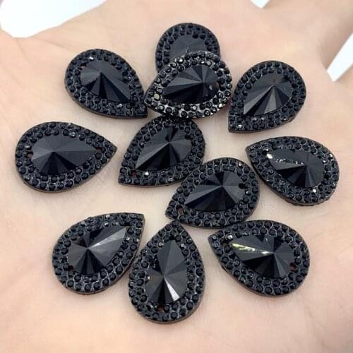 Wholesale 200Pcs/lot 13*18mm Water drop BLACK Resin Gems Stone For Bead Work Flat Back Sew On Rhinestones With 2 Holes -S67