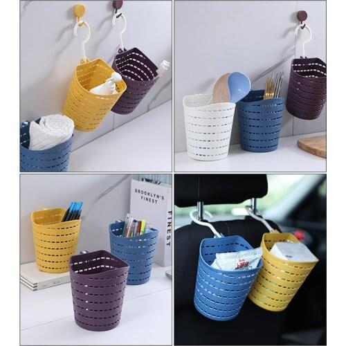 Plastic Hollow Rotating Storage Basket with Single Hook Sundries Organizer Wall Hanging Shelf For Kitchen Bathroom HR
