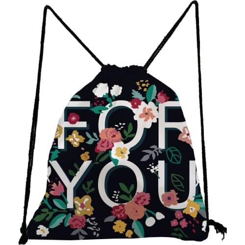 Letter Floral Printed Backpack Beautiful Drawstring Bags Large Capacity Shoe Bag to School Preppy Style Book Bag Storage Bag