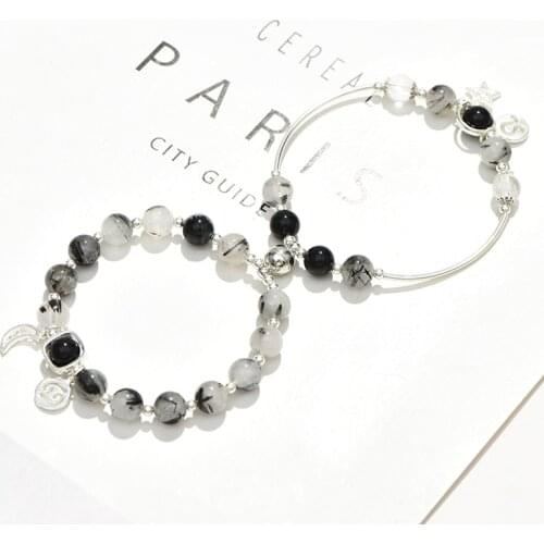 S925 sterling silver natural obsidian black crystal couple bracelet love token magnet buckle bracelet