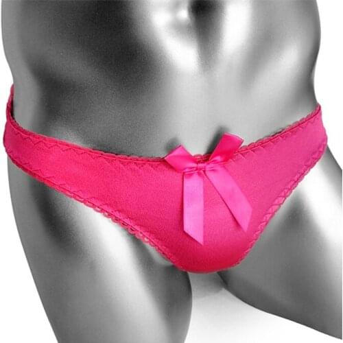 Satin Sexy Lingerie Panties For Sissy Low Rise Softy Open Butt With Frilly Lace Mens Thong Underwear Gay Male Club Underpants