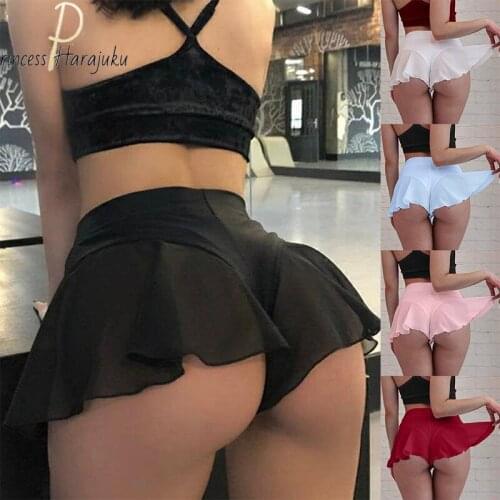 Veil Shorts Womens Fitness Sexy Skirt Girls Gym Short Dance Skirt Shorts 2021 Solid Color Pantskirt Anti-emptied Shorts