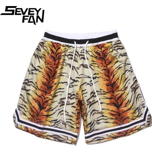 SEVEYFAN Leopard Mesh Shorts Mens Fashion Drawstring Comfortable Printed Hip Hop Shorts Basketball Sport Pants for Male