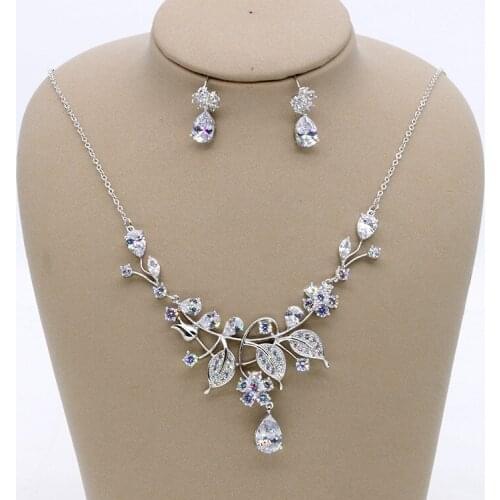 SLBRIDAL Copper Wedding Cubic Zircon Jewelry Set Bridal CZ Necklace Earring Set Banquet Party Jewelry Set Bridesmaids Jewelry