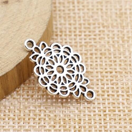 WYSIWYG 10pcs Flower Piece Connector Connector Charms DIY Jewelry Making Jewelry Finding Antique Silver Color 15x25mm