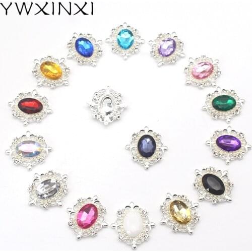 YWXINXI 10Pcs new alloy rhinestone oval pearl silver bottom accessories, DIY handmade flat back buckle clothing and hair accesso