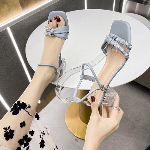 Ladies sandals 2021 new beige sandals and slippers platform summer high heels transparent shoes mid-heel Square heel sandals