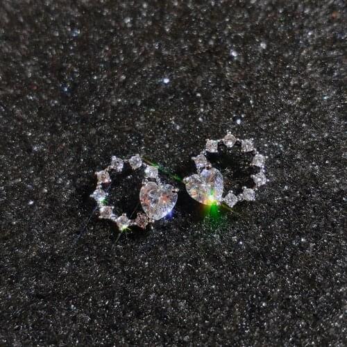 Irregular Circle Heart Stone 925 Sterling Silver Earrings Women Girls Small Zircon Fashion Asymmetry Ear Stud Sweet Jewelry